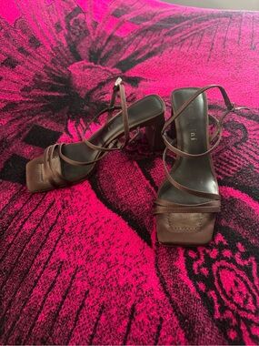 Gianni Bini Brown Strappy Square Toe Block Heels